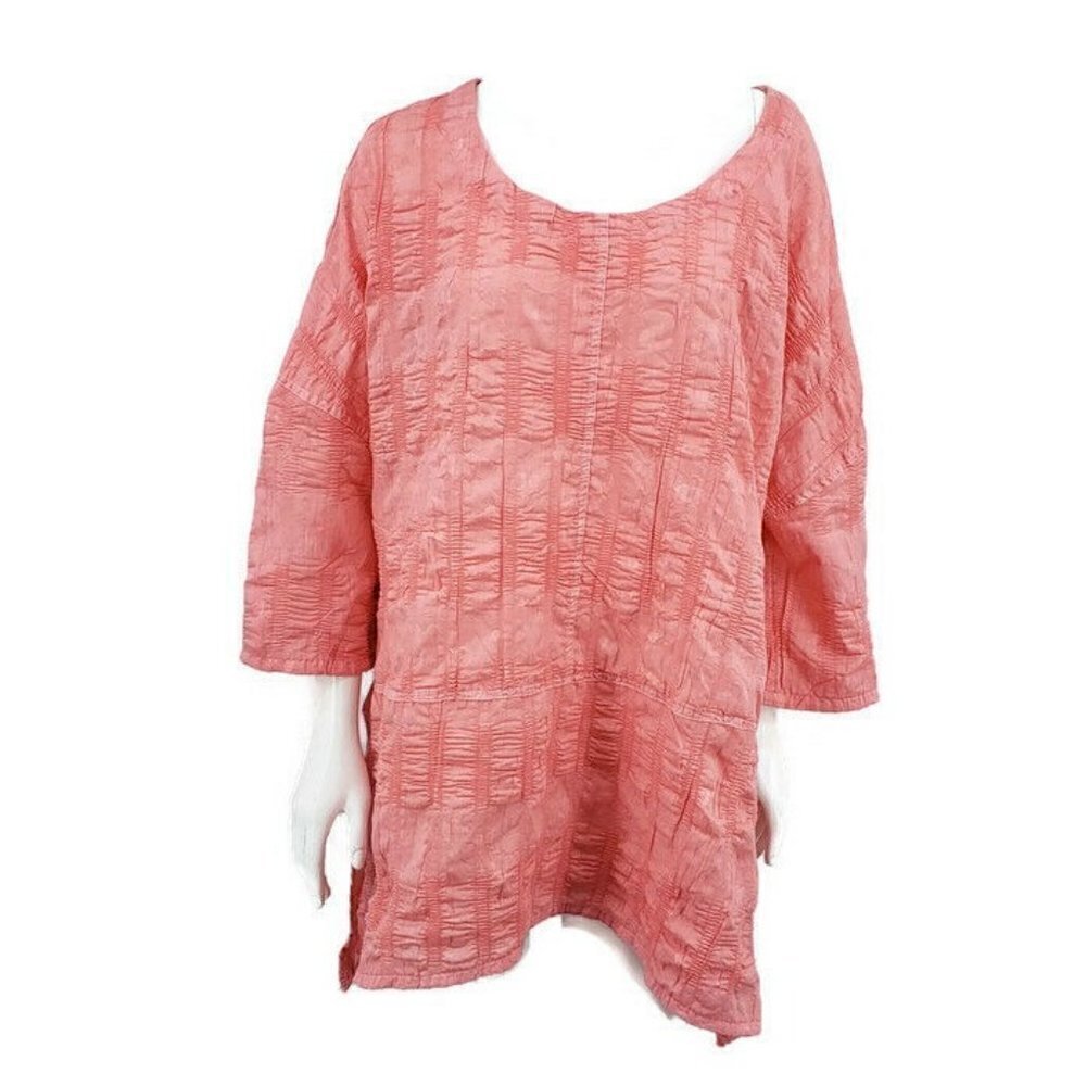 Focus Casual Life Tunic Womens Medium Oversized Lagenlook Coral Blouse Top